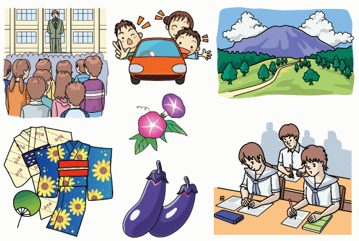 夏祭りや家族旅行、旬の野菜イラスト