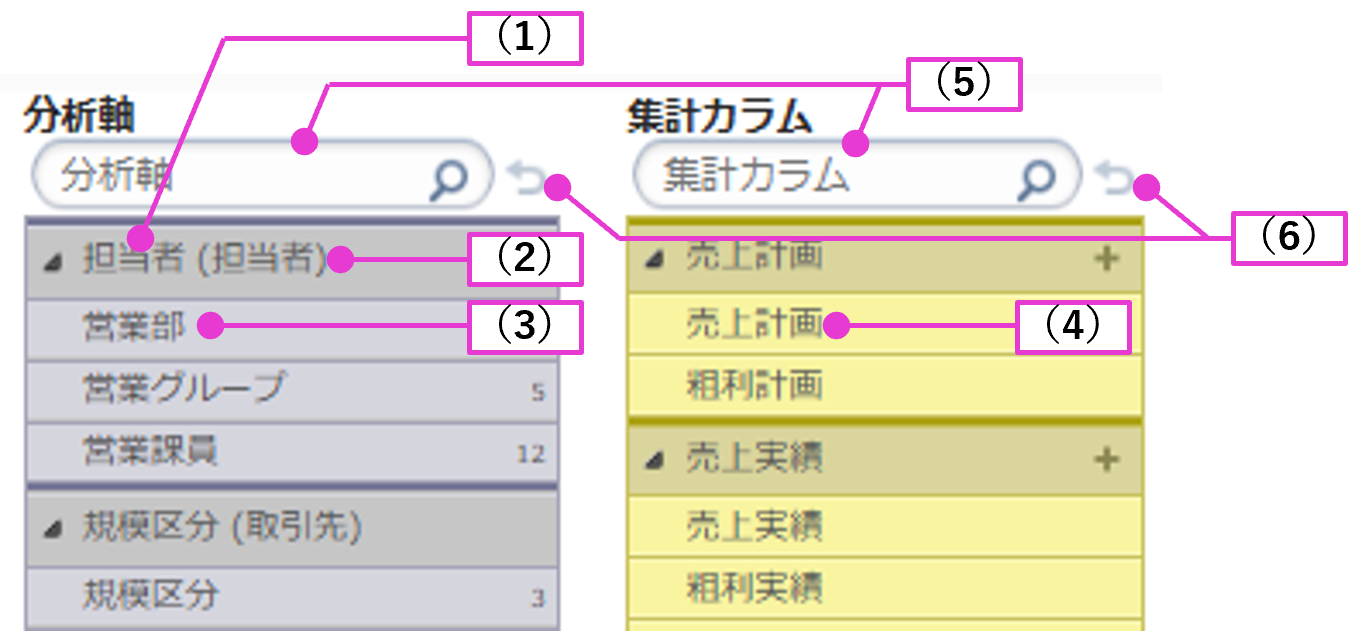 分析軸と集計値の設定項目