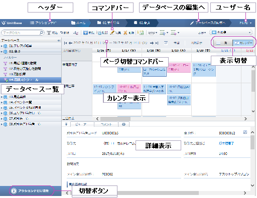 データベース閲覧画面（カレンダー表示）